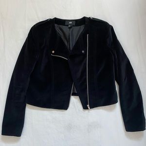 H&M Velvet Cropped Biker Jacket